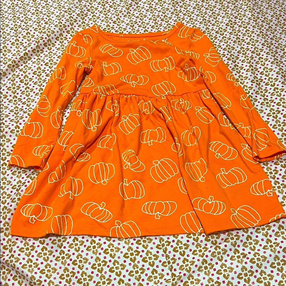 Cat & Jack Orange Pumpkin Print Kids Dress